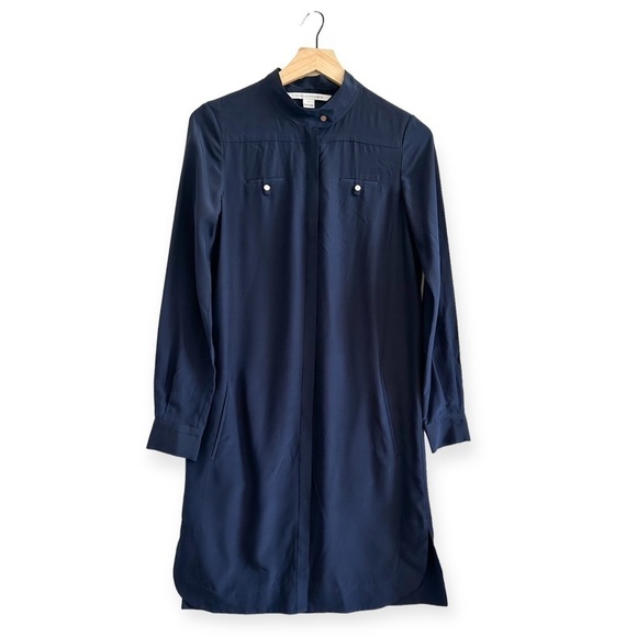 Diane Von Furstenberg Marianna Navy Silk Shirt Dress, Size 2 - Picture 1 of 13